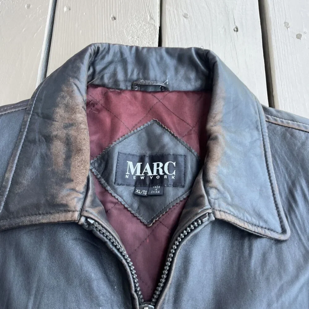 MARC New York Andrew Marc Vintage 1980's Bomber Leather Jacket Brown Size XL